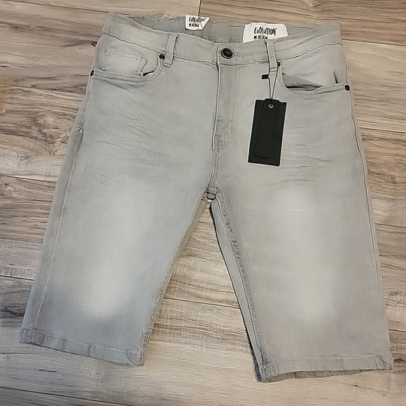 Evolution In Design Shorts‎ Mens 34 Gray Denim Slim Fit Skater Streetwear NEW - Picture 1 of 9